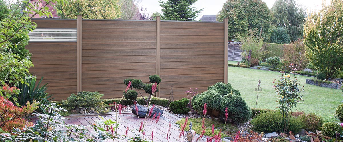 Clôture de jardin enfichable BPC - co-ex bicolor walnut